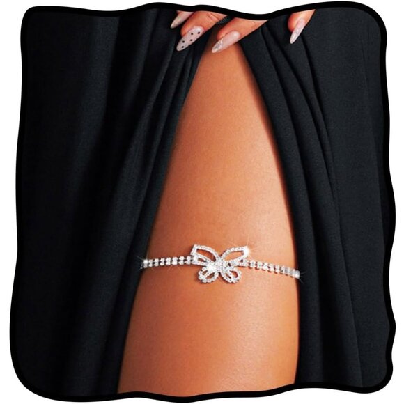 Nicute Butterfly Rhinestone Leg Chain Silver Summer Sparkly Crystal Thigh Chains - Picture 1 of 6